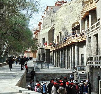 Wall and walkways to cave entrances.